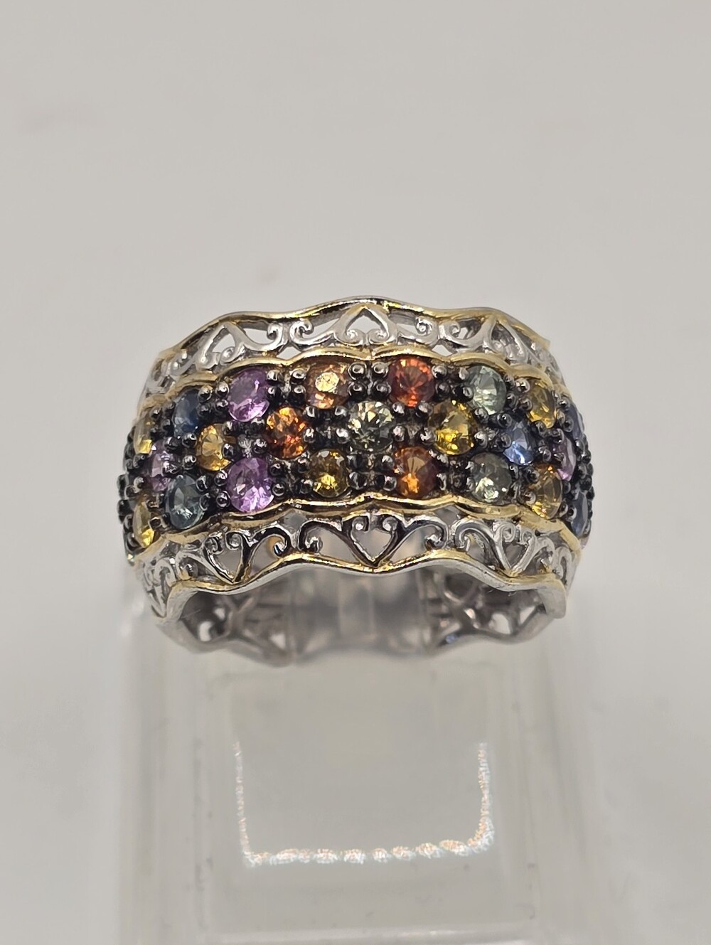 Gems En Vogue Michael Valitutti 925 Silver Multi-Gemstone Wide Band Ring Sz 7